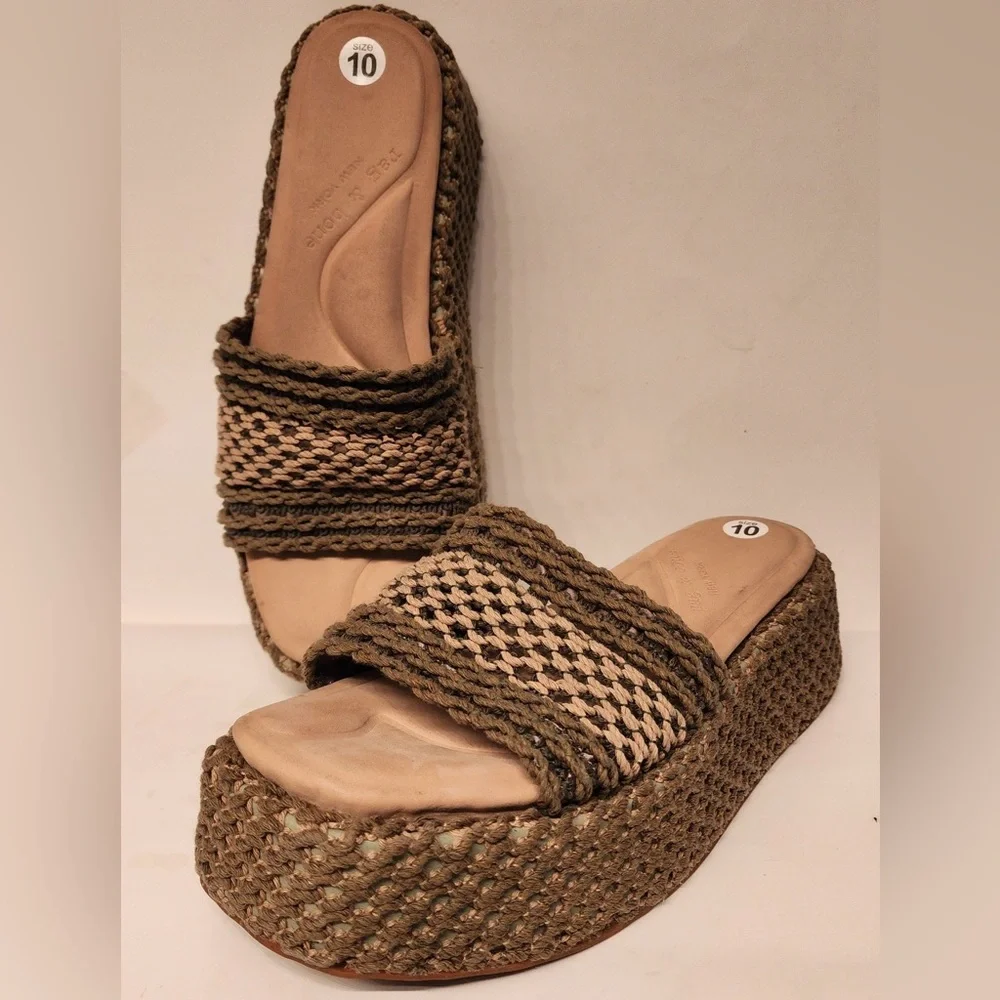 Rag & Bone Logan Crochet Slides Women's Olive Green Platform Sandals Size 10